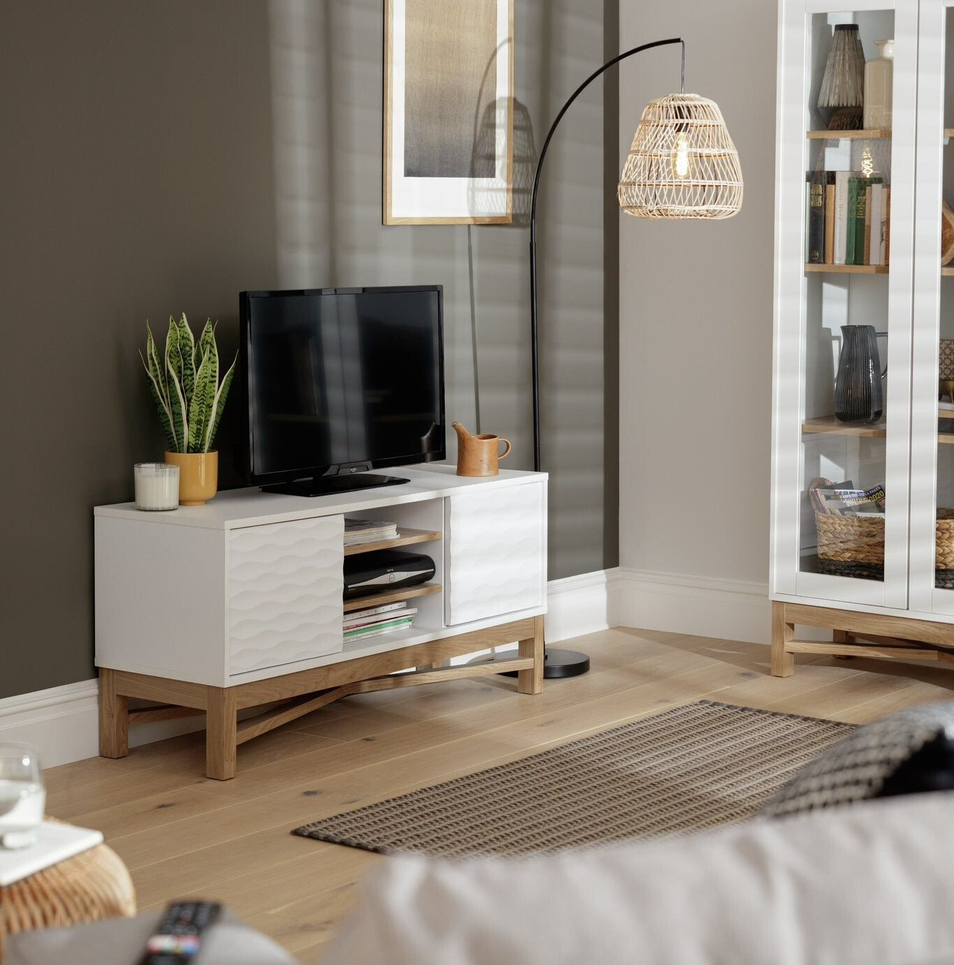 Habitat Zander Textured TV Unit - White & Oak Effect