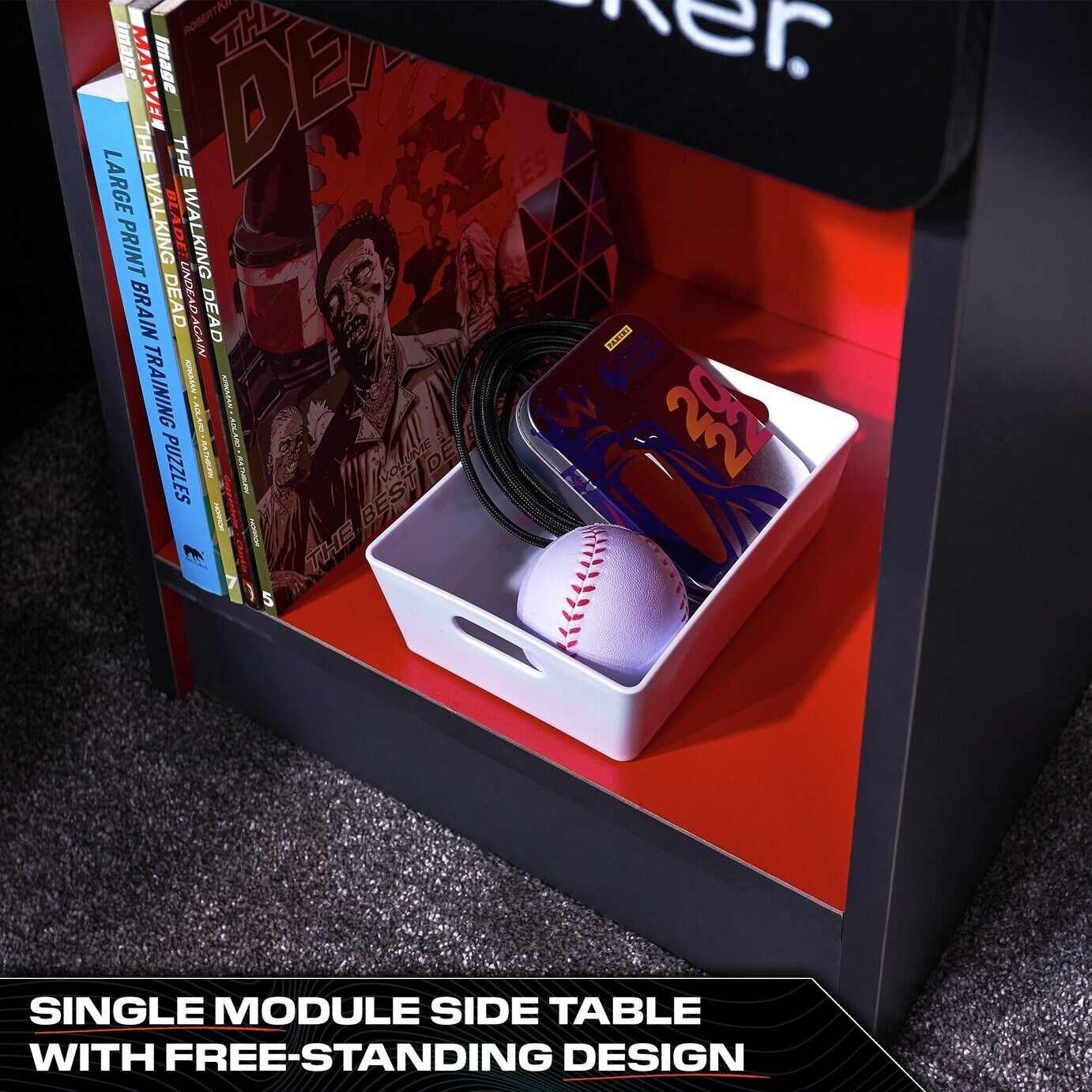 X Rocker Carbon Tek Wireless Charging Bedside Table - Red