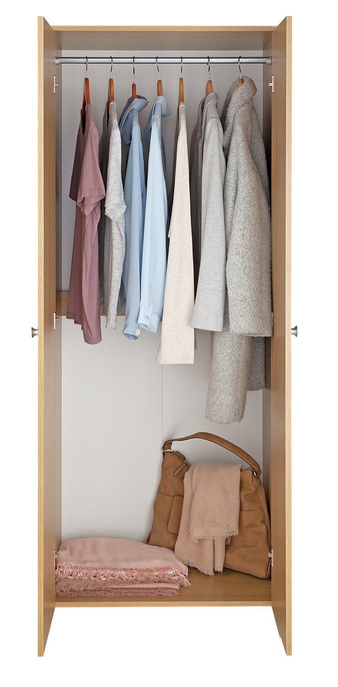 Home Seville 2 Door Wardrobe Oak Effect | Clothes Storage Cabinet for Bedroom