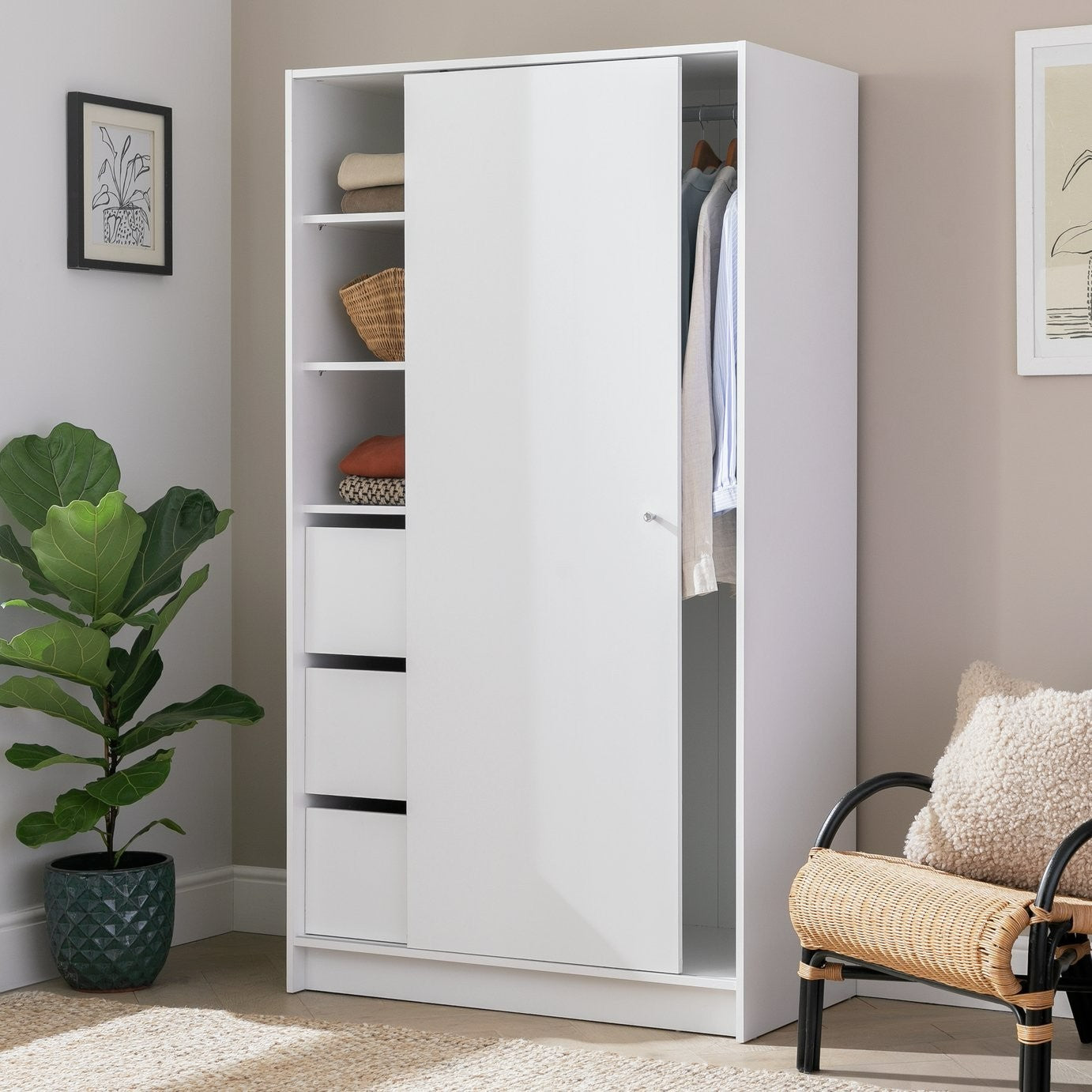 Home Malibu 1 Door Sliding Wardrobe - White | small space wardrobe