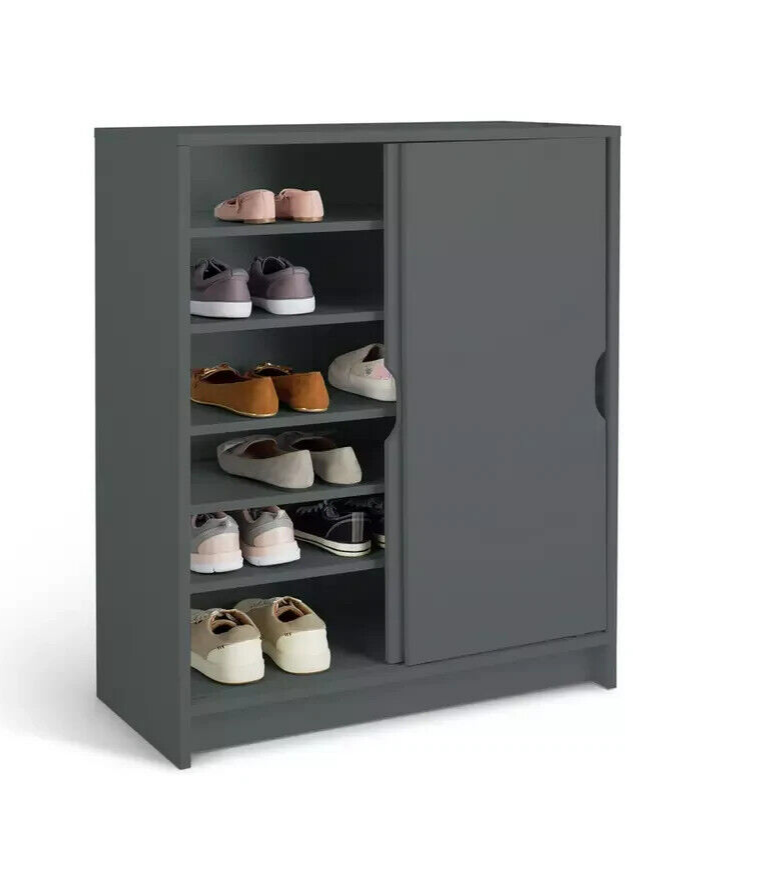 Home Chloe 2 Door Shoe Storage Cabinet - Grey | Grey Hallway Shoe Cupboard Unit