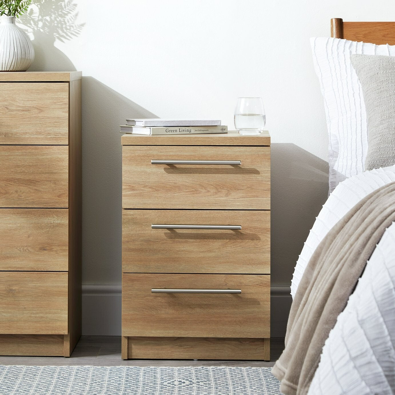 Brisbane 3 Drawer Bedside - Oak