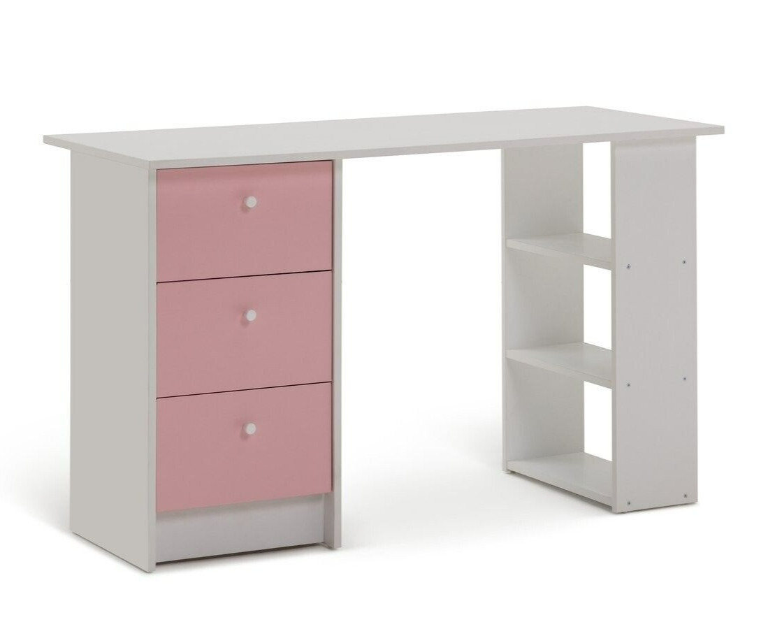 Kids Malibu 3 Drawers Desk - Pink & White