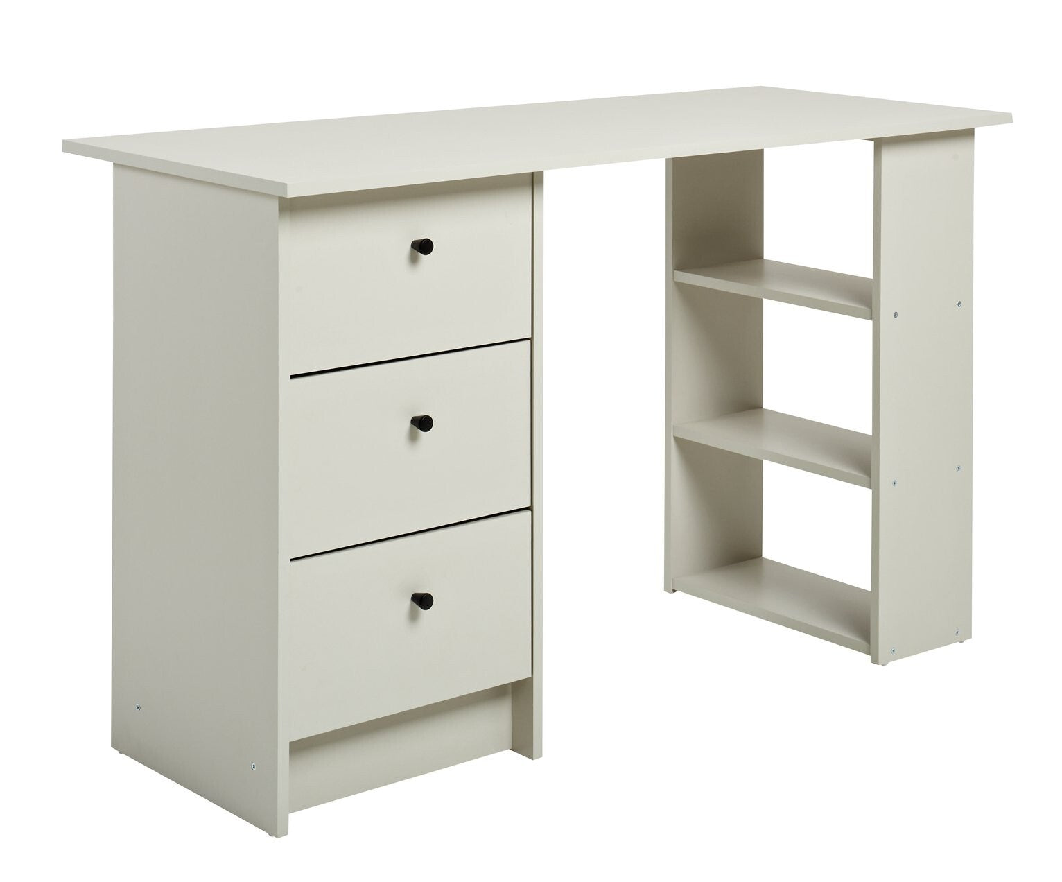 Malibu Desk With Drawers and Shelves Light Grey Storage For Kids & Adults 120cm