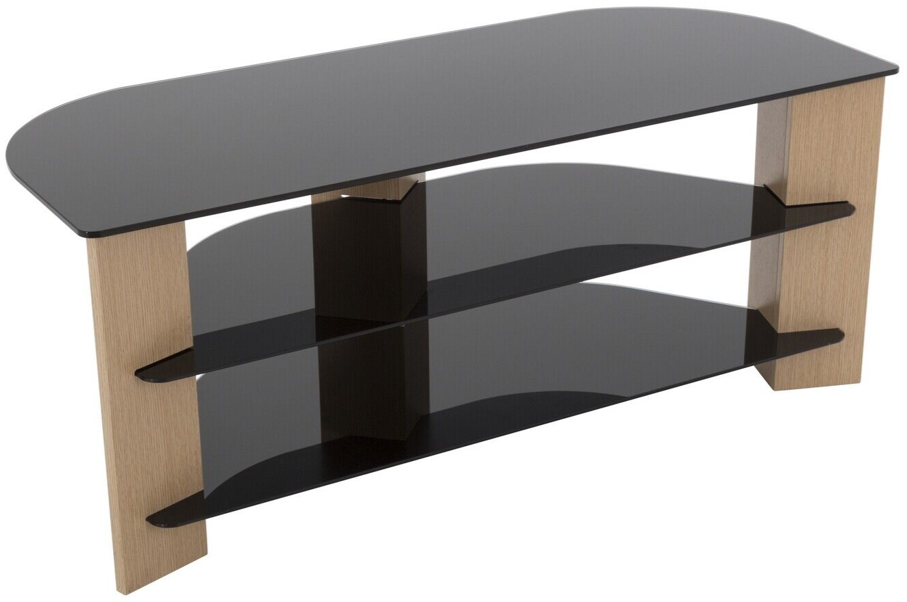 AVF Corner TV Stand With Storage Oak Eff Up to 55 Inch TV Unit Glass Black 110cm