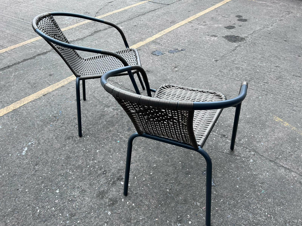 Wicker Rattan Effect Balcony Pair Of Chairs - Brown