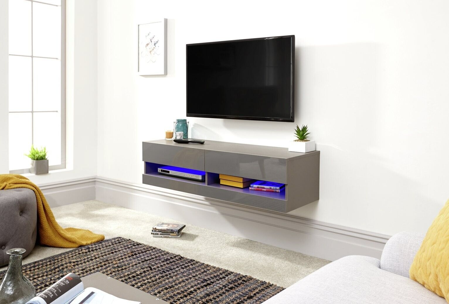 GFW Galicia 120cm LED Wall TV Unit - Grey