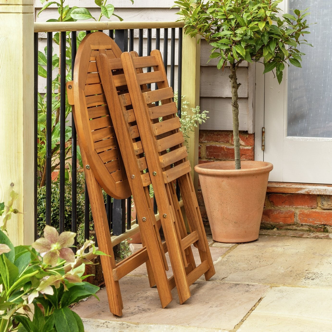 2 Seater Folding Wooden Garden Bistro Set - Brown