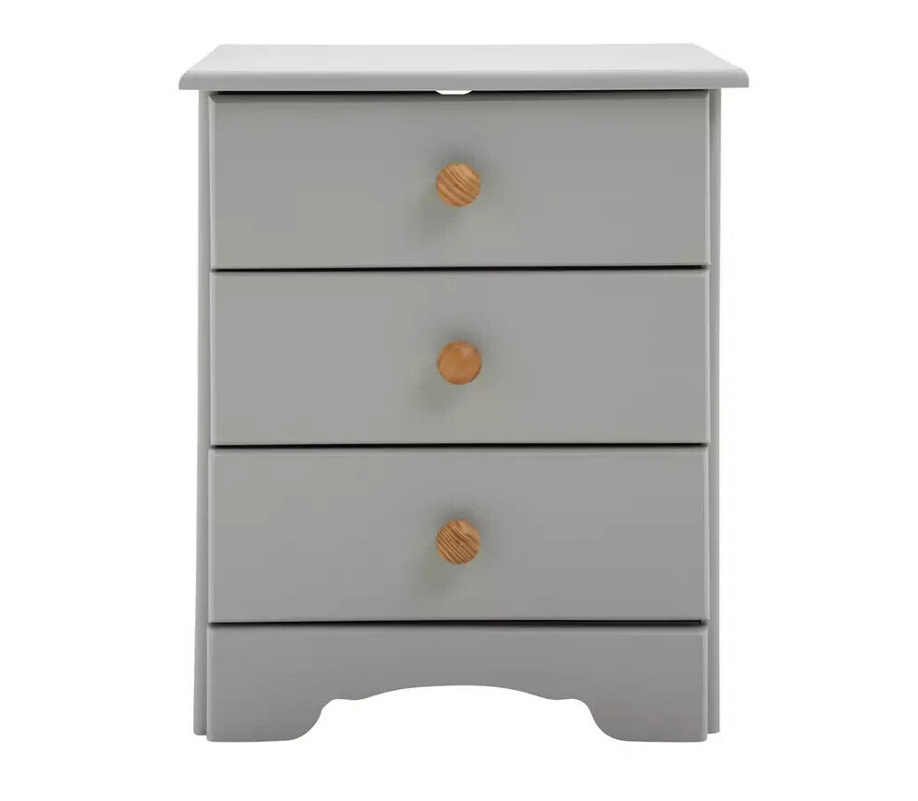 Nordic 3 Drawer Bedside Table - Grey