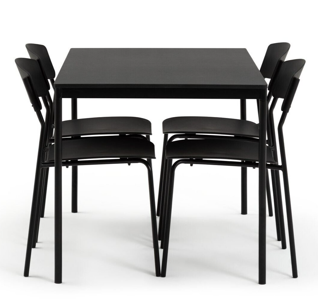 Stella Wood Effect Dining Table & 4 Black Chairs