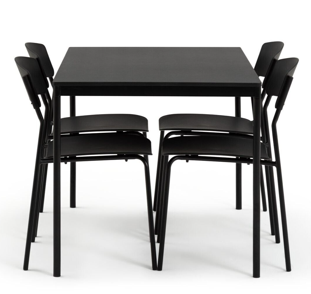 Stella Wood Effect Dining Table & 4 Black Chairs