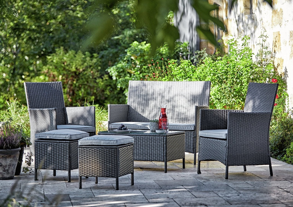 Home 6 Seater Rattan Effect Garden Sofa Set- Dark Grey | Outdoor Patio Furniture