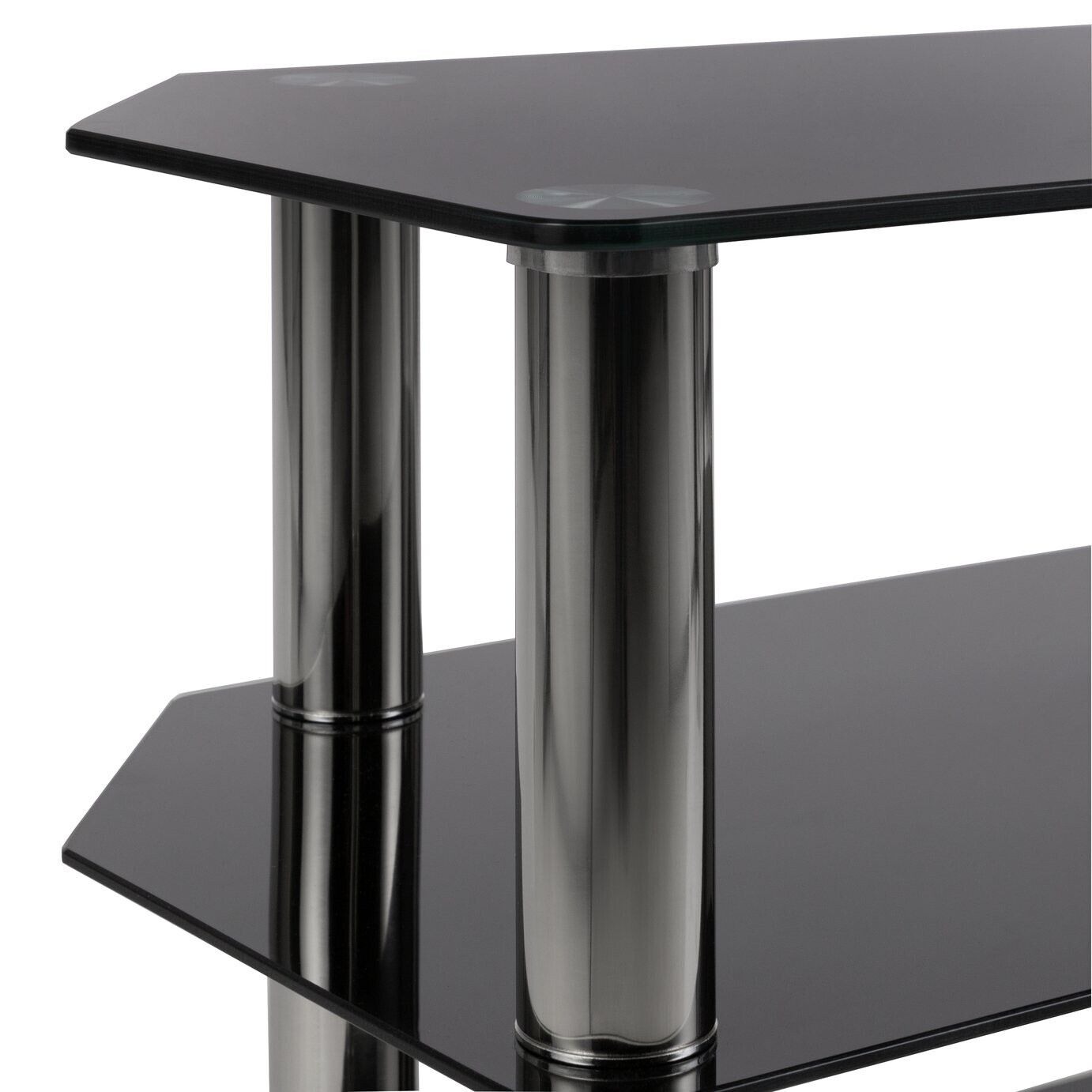Matrix Glass Corner TV Unit - Black & Chrome | Living Room Storage Stand for TV