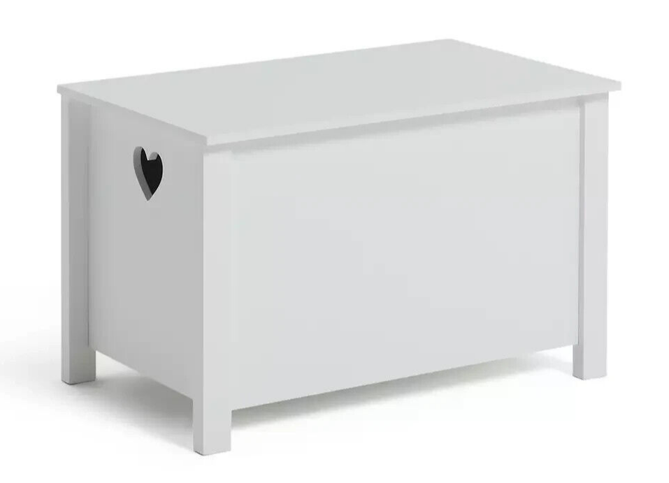 Mia Toy Box - White | Kids Storage Chest with Lid and Heart Cut-Out