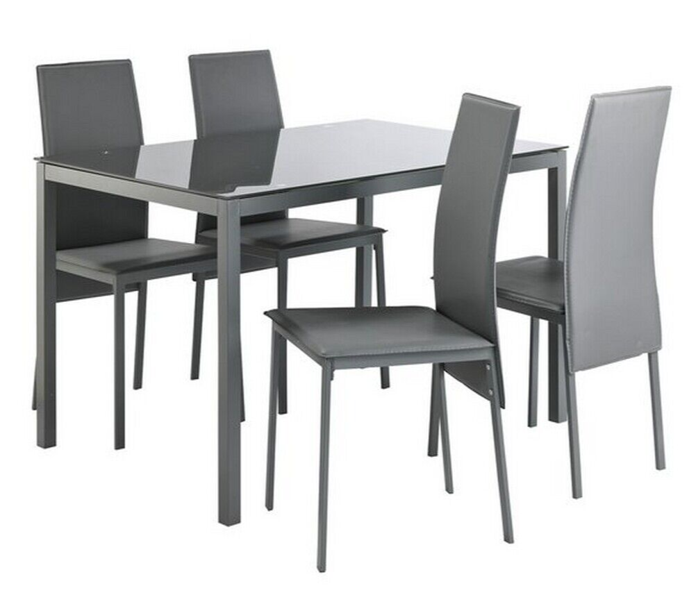 Home Lido Glass Dining Table & 4 Grey Chairs | Modern Kitchen Furniture