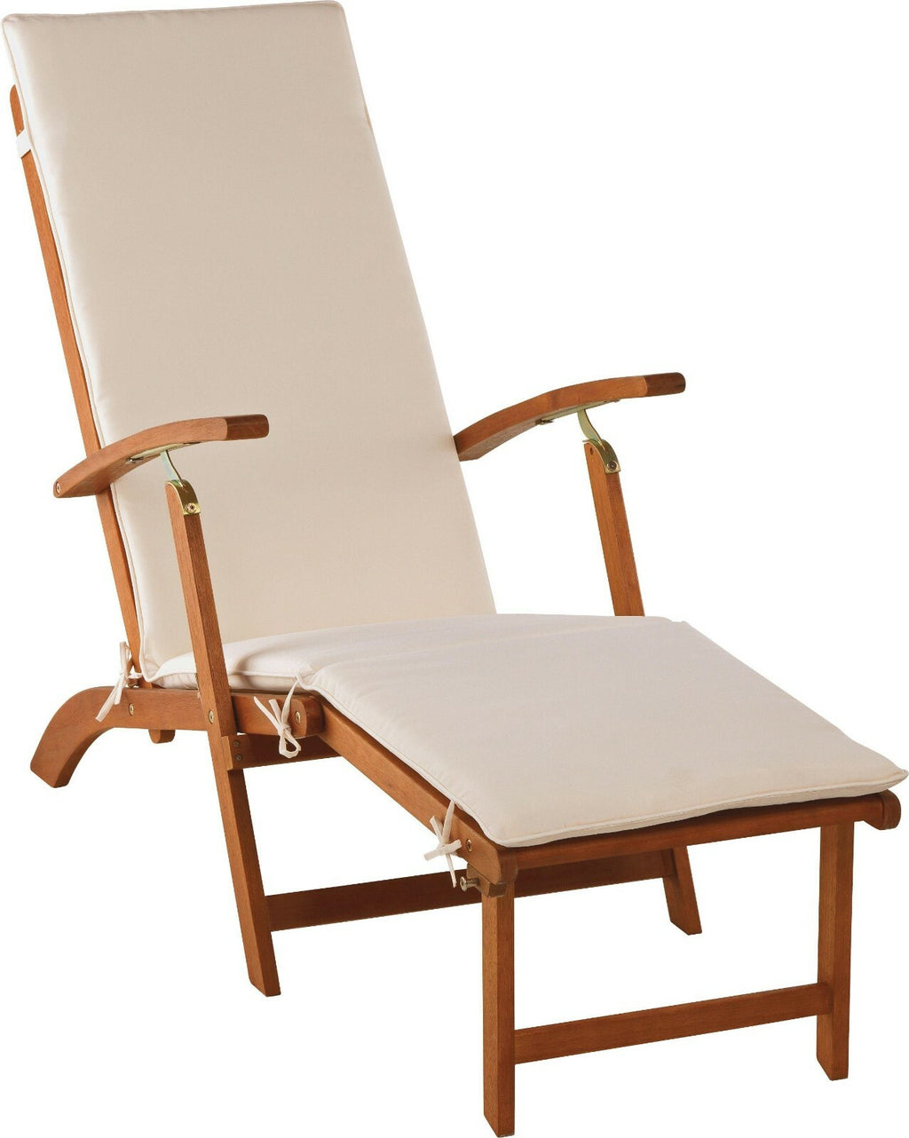 Folding Wooden Sun Lounger - Cream