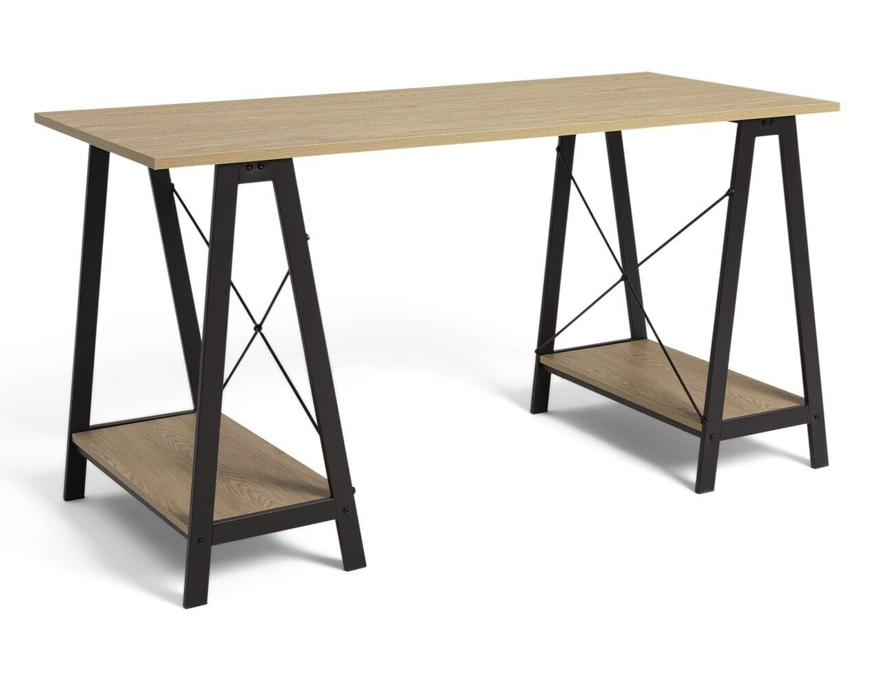 Habitat Trestle Table Office Desk Oak Effect | Industrial Style Home Office Desk
