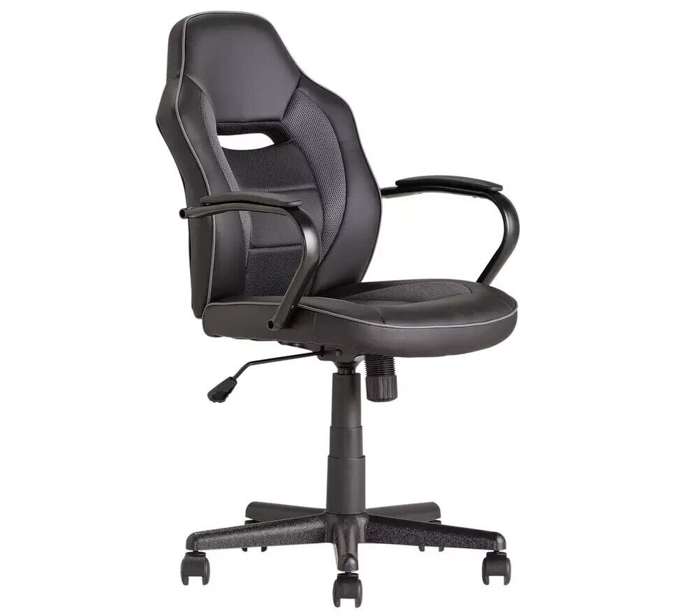 Faux Leather Mid Back Gaming Chair - Black
