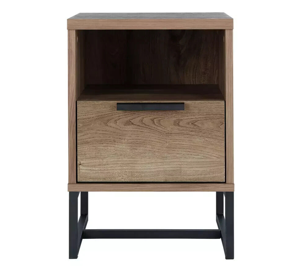 Habitat Nomad 1 Drawer Bedside Table Oak Effect | Industrial Nightstand Metal