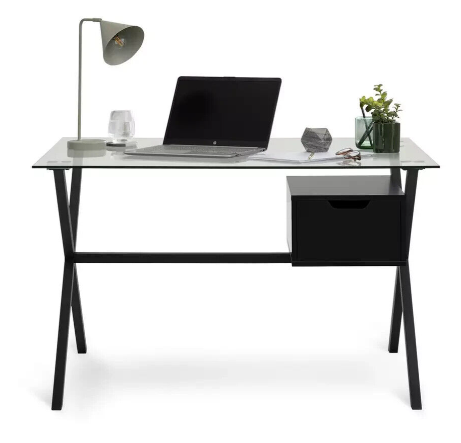 Habitat Dria 1 Drawer Glass Medium size Desk - Black
