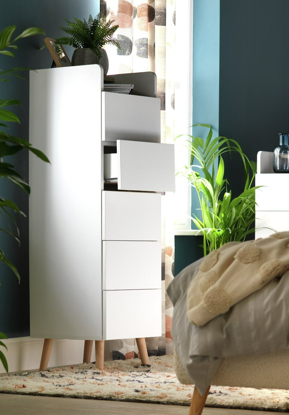 Habitat Skandi 5 Drawer Tallboy - White Two Tone