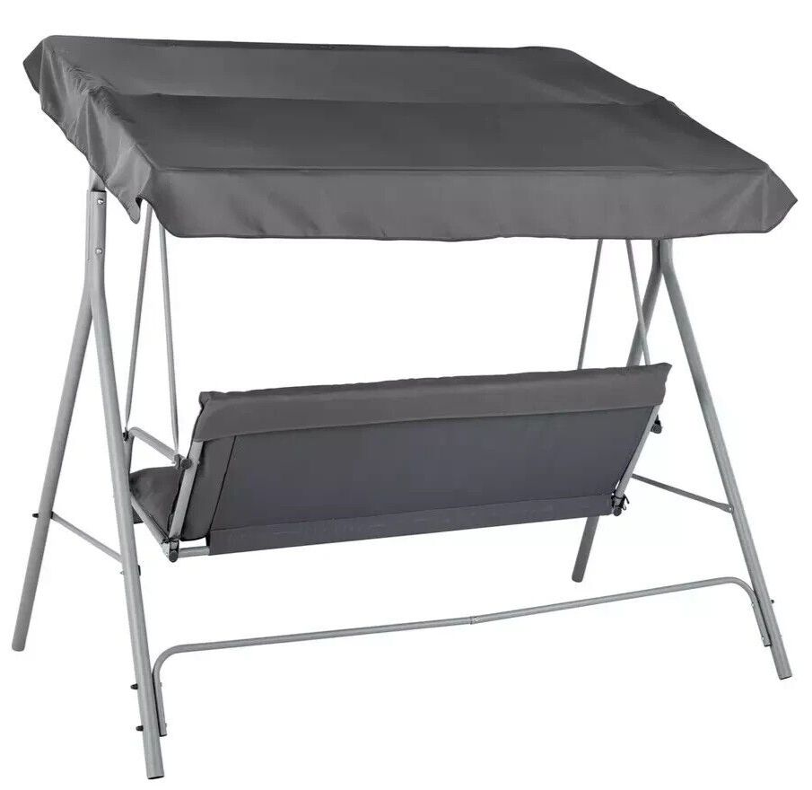 Home 3 Seater Metal Garden Swing Chair Grey | Outdoor Patio Hanging Bench Seat