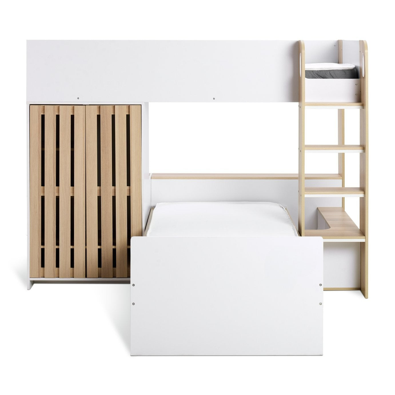 Norah L Shaped Single Bunk Bed- White & Oak | bunk bed for small room