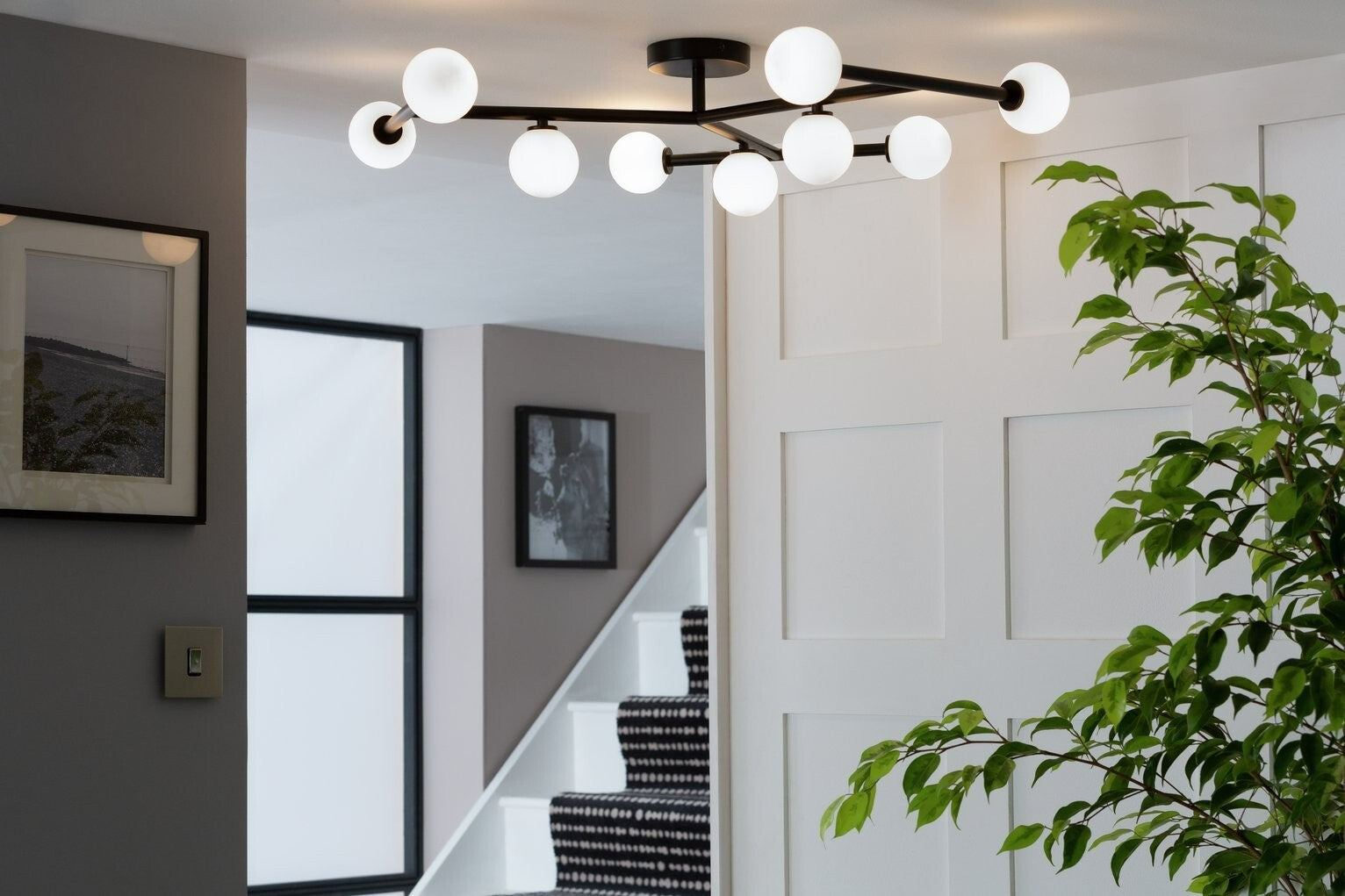 Alonso 9 Light Flush to Ceiling Light -Black & White