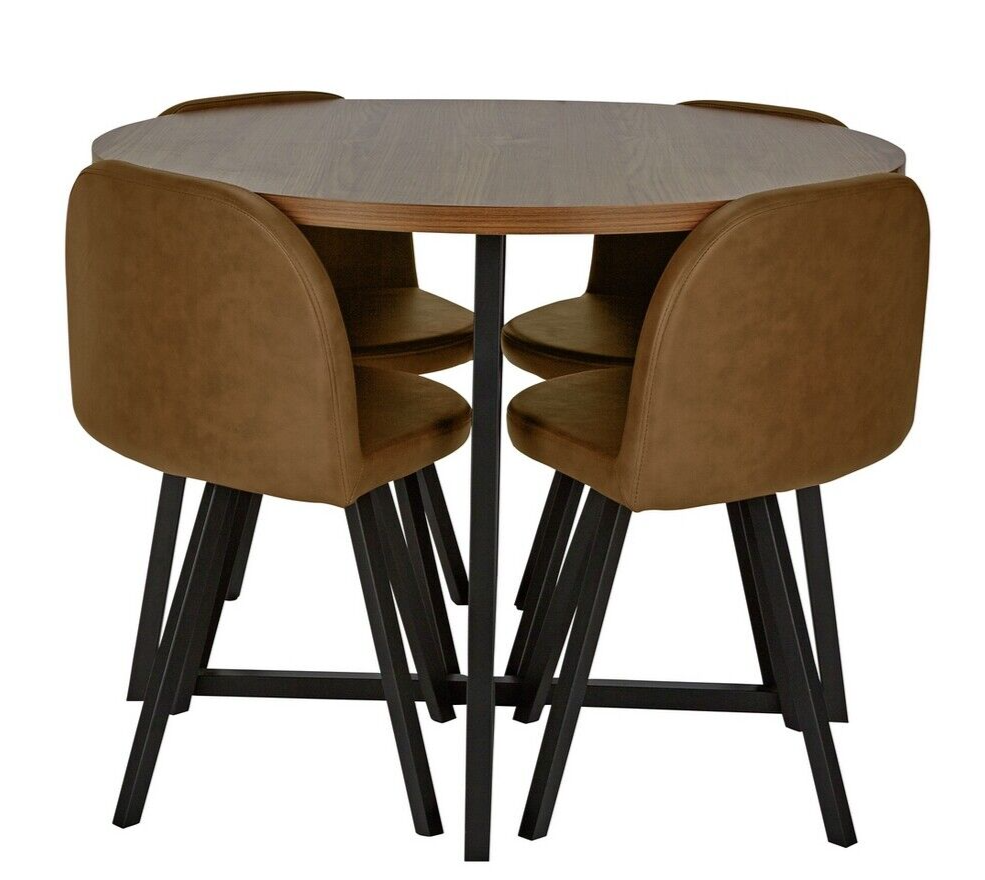 Habitat Nomad Oak Dining Table & 4 Chocolate Chairs | Modern Dining Set for Home