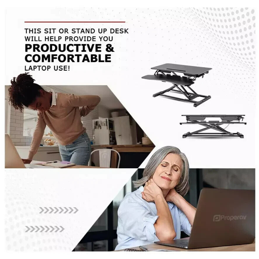 ProperAV Two-Tier Stand-Up Desk Workstation - Black