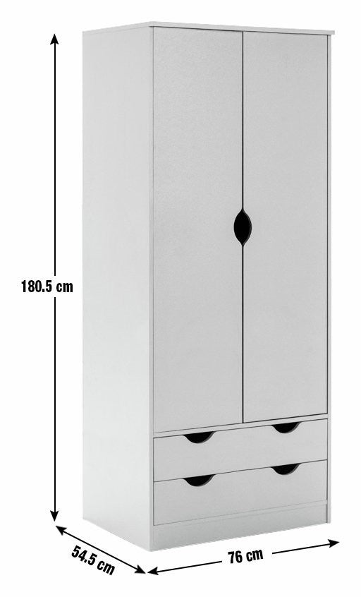 Pagnell 2 Door 2 Drawer Wardrobe - Grey | compact wardrobe