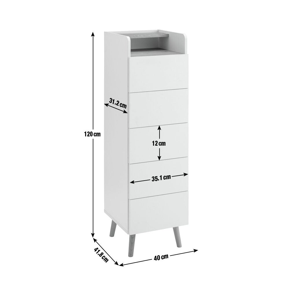 Habitat Skandi 5 Drawer Tallboy - White Two Tone
