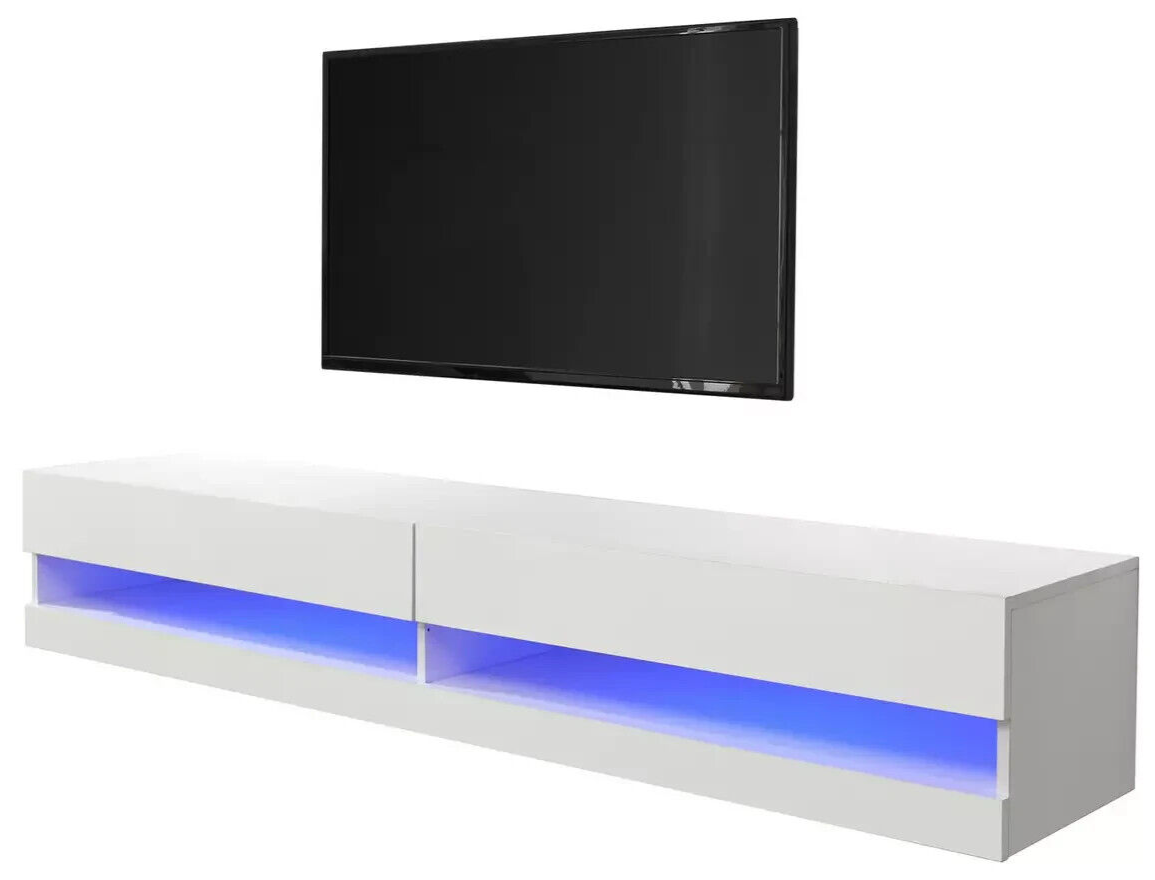 GFW Galicia 150cm LED Wall TV Unit - White | White Floating TV Cabinet Modern LE
