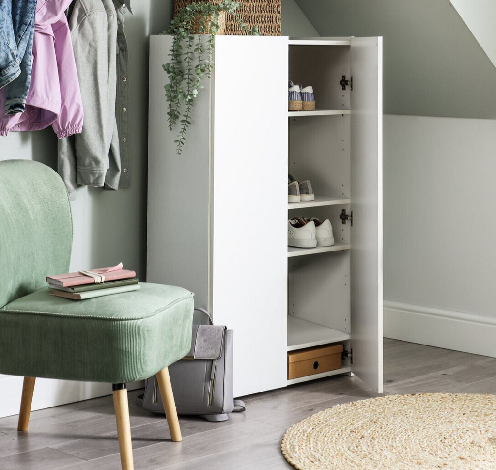 Seville Space Saving 4 Shelf Shoe Storage Cabinet - White