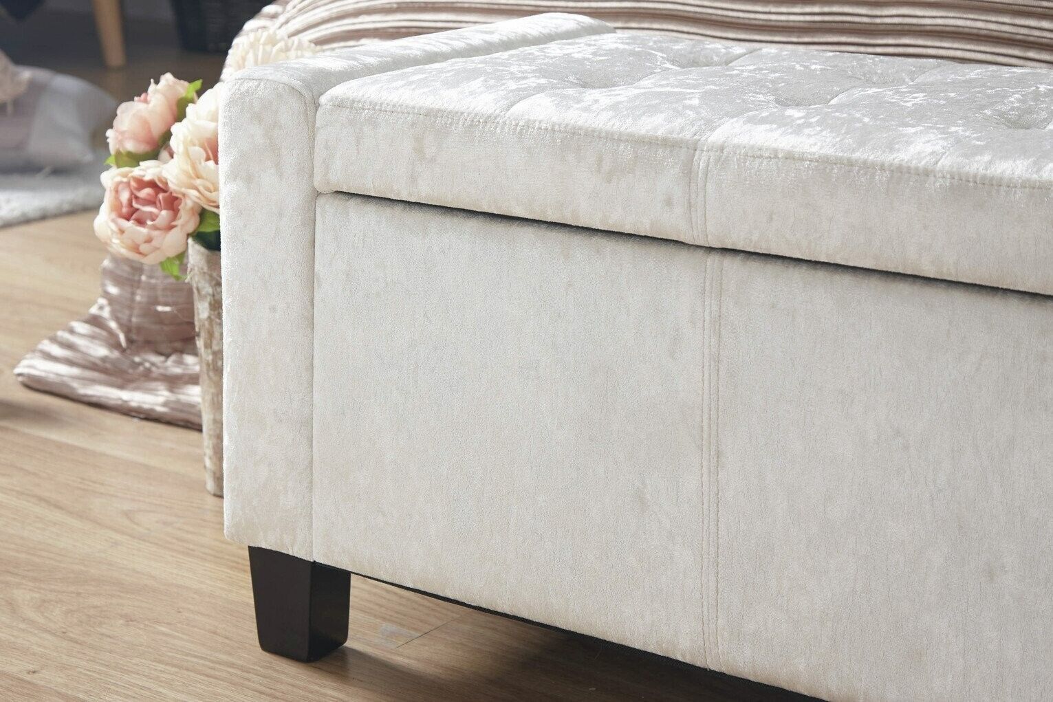 GFW Verona Velvet Ottoman Bench - White