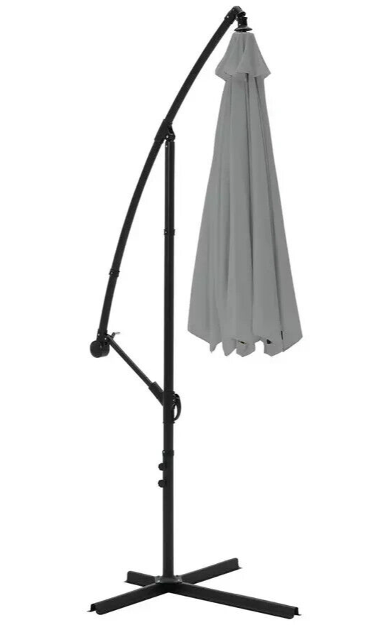 Home 3m Overhanging Garden Parasol - Grey | Outdoor Patio Shade Sun Umbrella