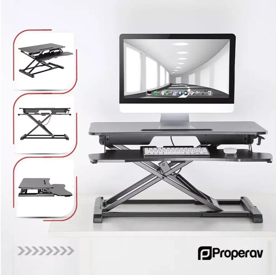 ProperAV Two-Tier Stand-Up Desk Workstation - Black