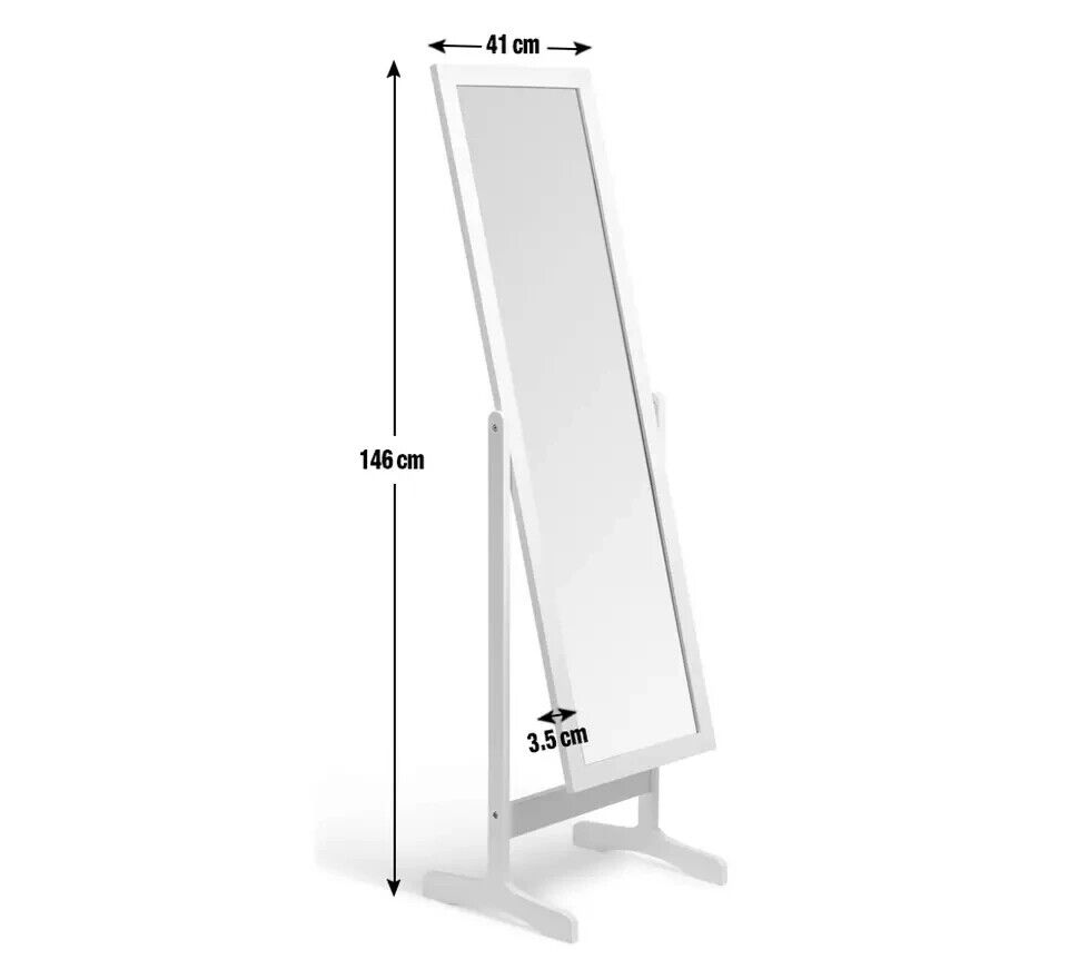 Full Length Wooden Cheval Mirror - White