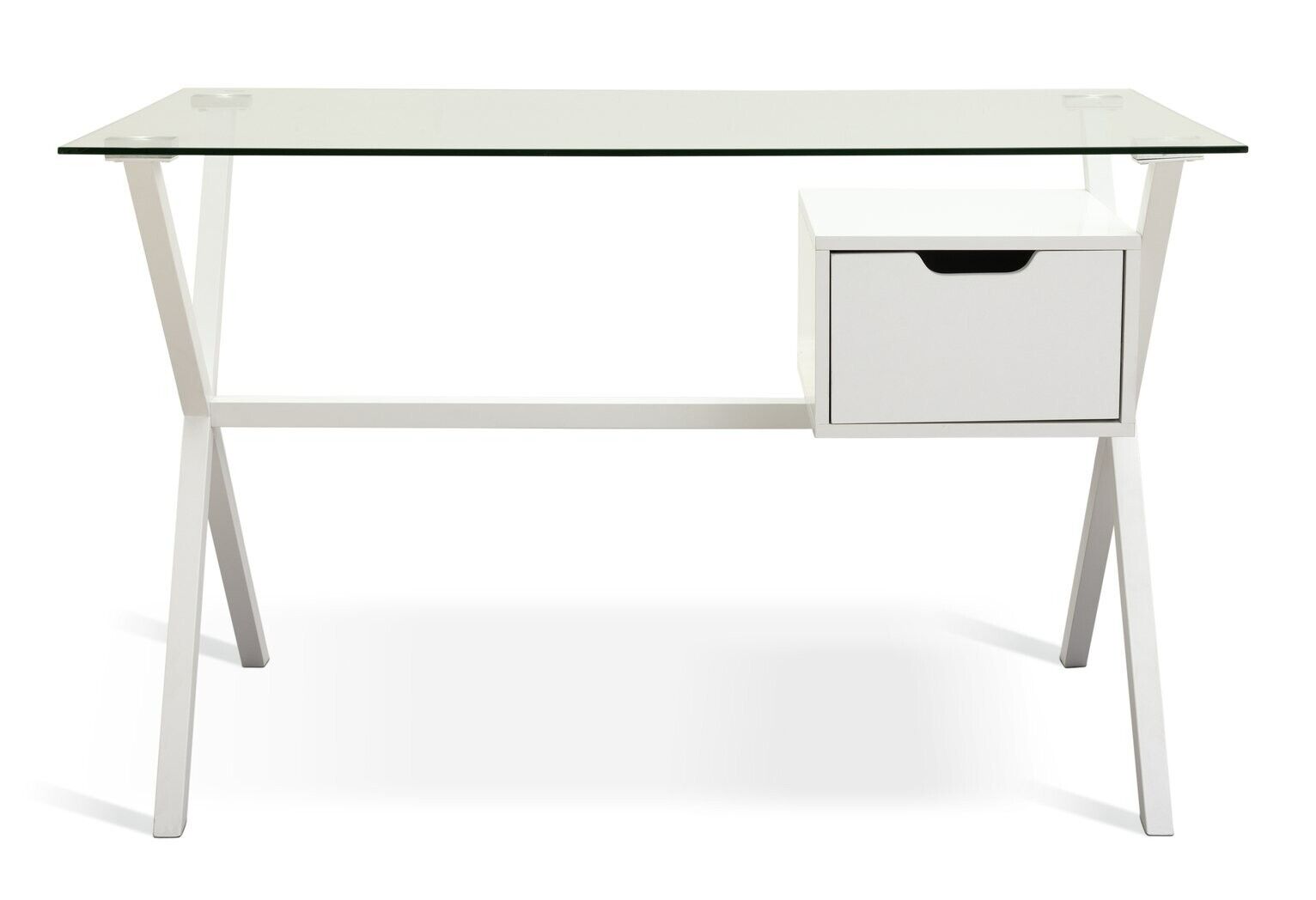 Habitat Dria 1 Drawer Office Desk White | Modern Glass Top Steel Frame Home Work
