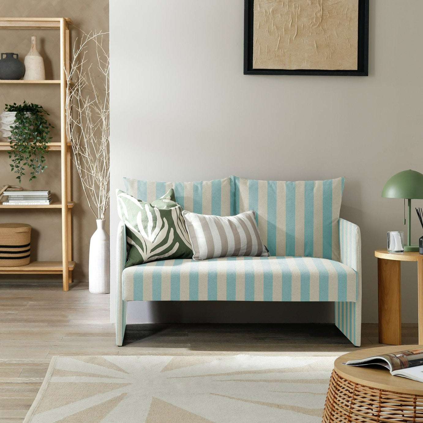 Dixon Fabric 2 Seater Sofa in a Box - Blue & White | Two seat couch