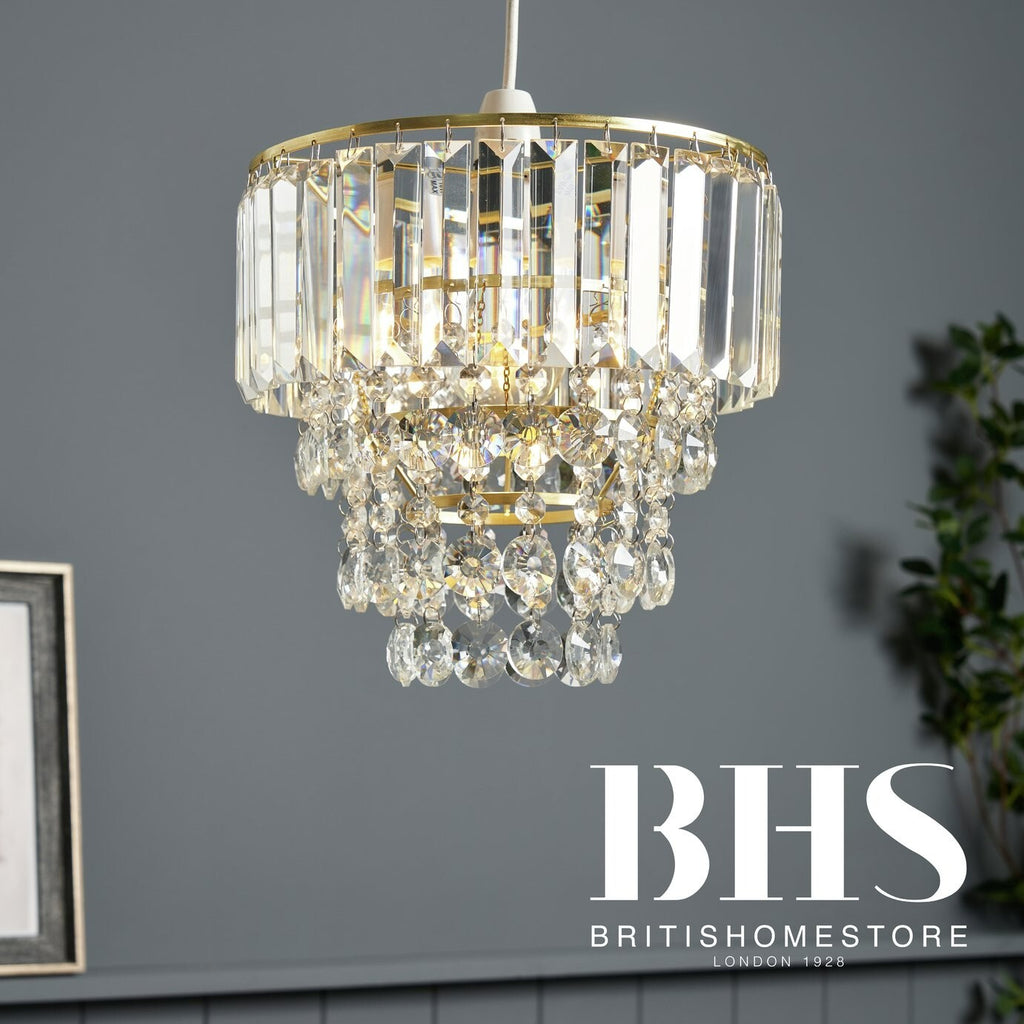 BHS Monroe Glass Easy Fit Pendant Light - Brass