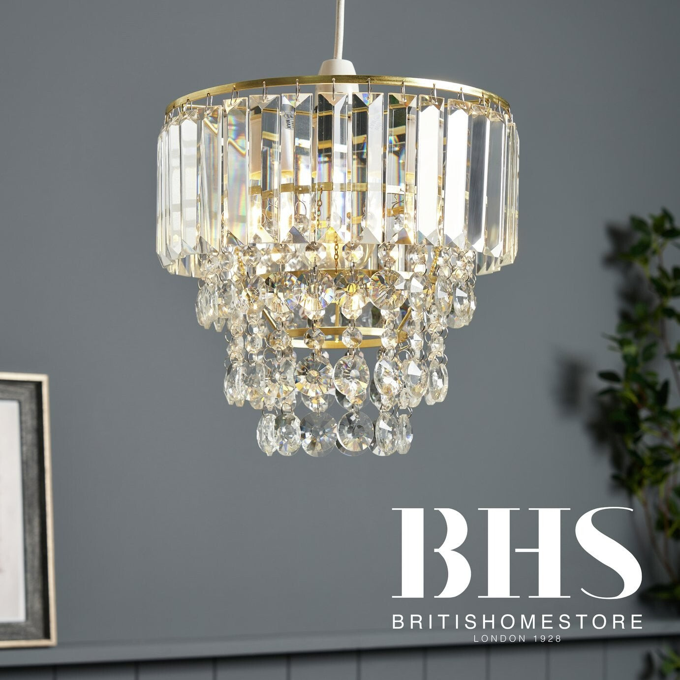BHS Monroe Glass Easy Fit Pendant Light - Brass