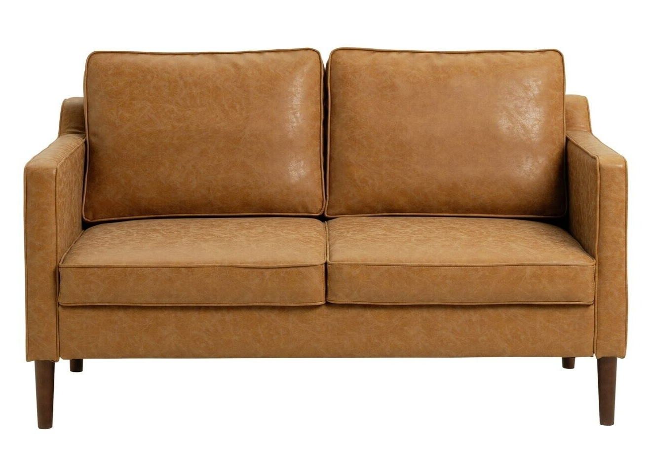 Knox Leather 2 Seater Sofa Tan | Faux Leather Couch Compact Lounge Seating