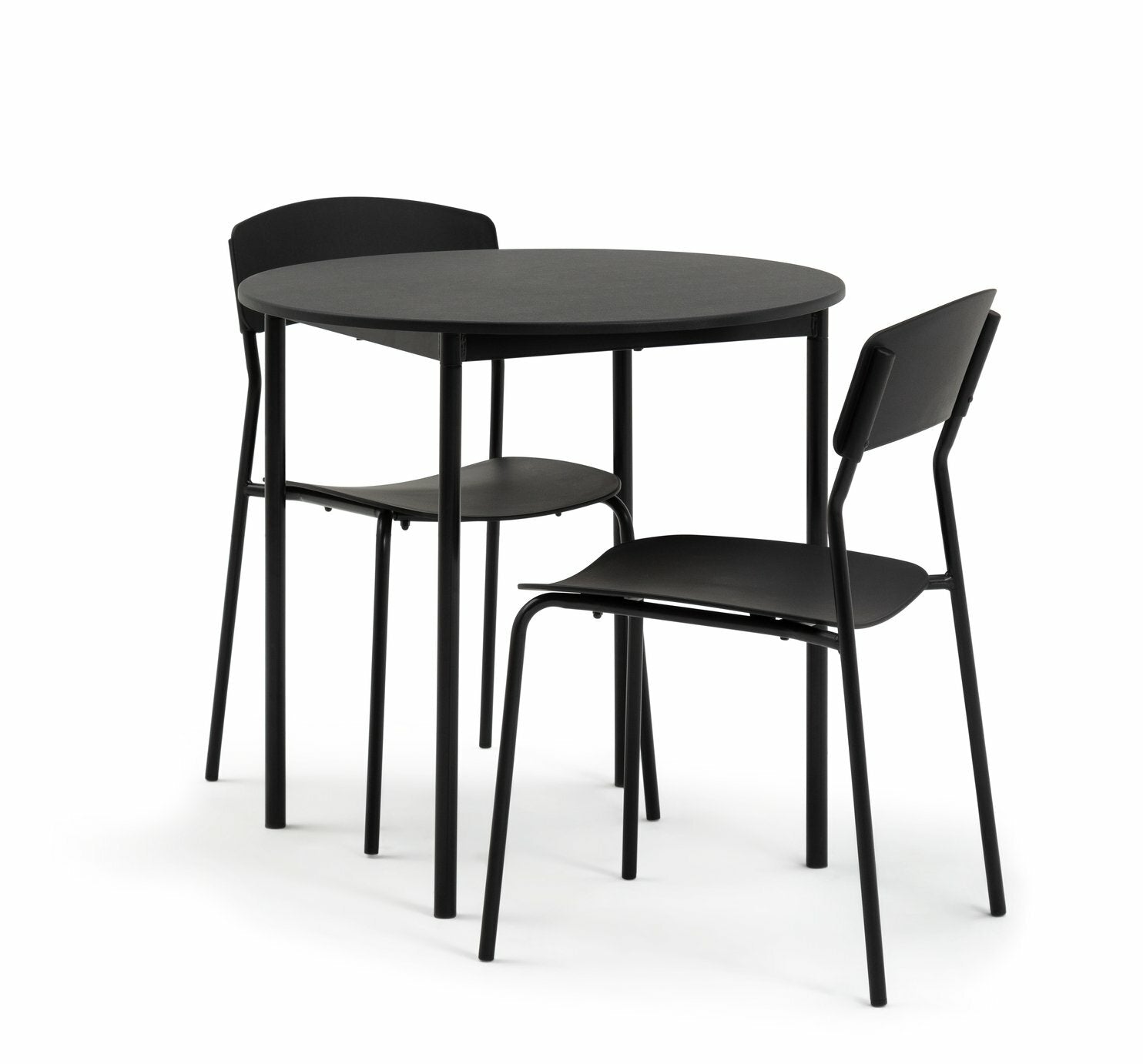 Stella Round Modern Dining Table and 2 Black Chairs 80cm - Wood Effect