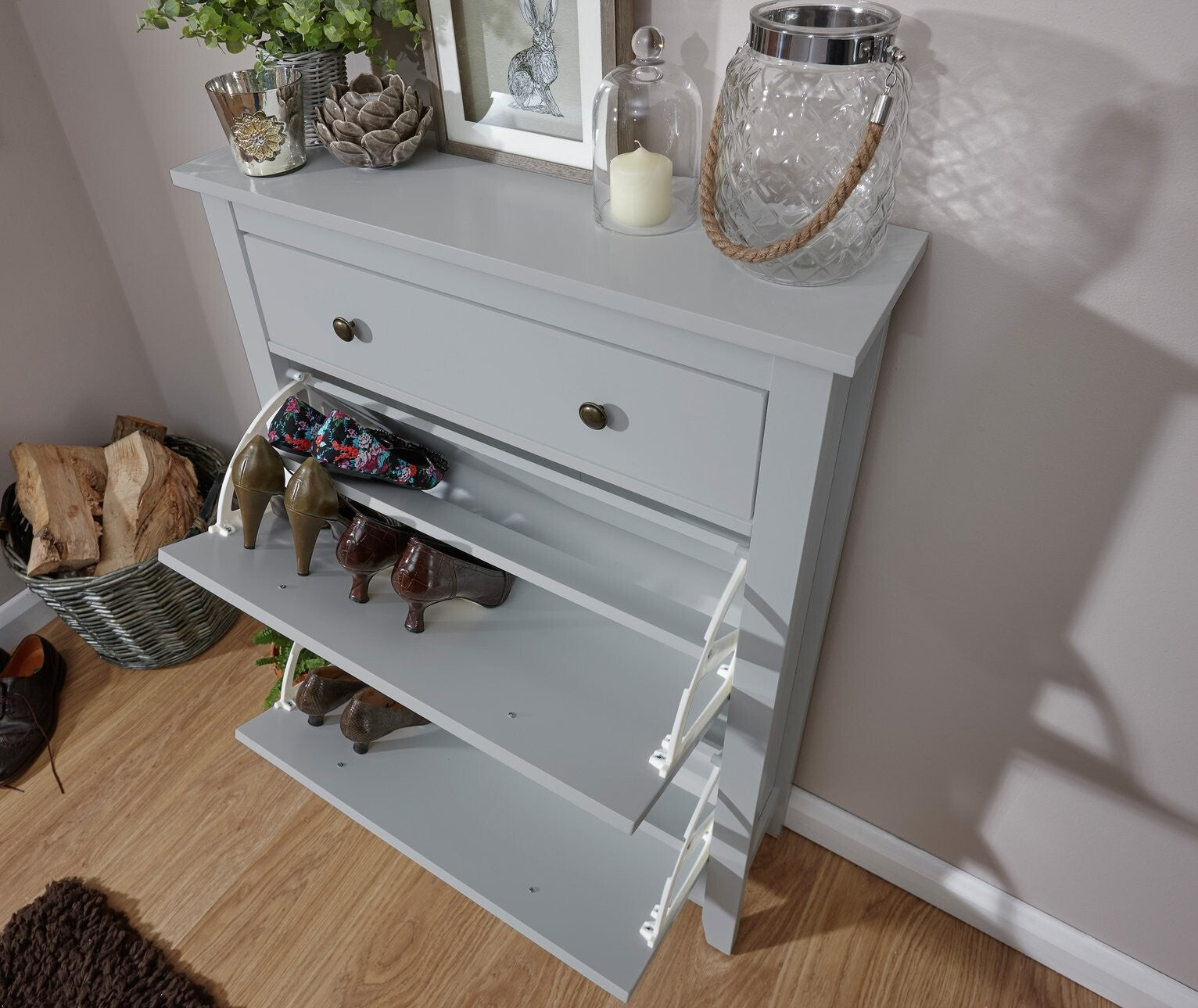 Deluxe Two Tier Shoe Cabinet - Grey