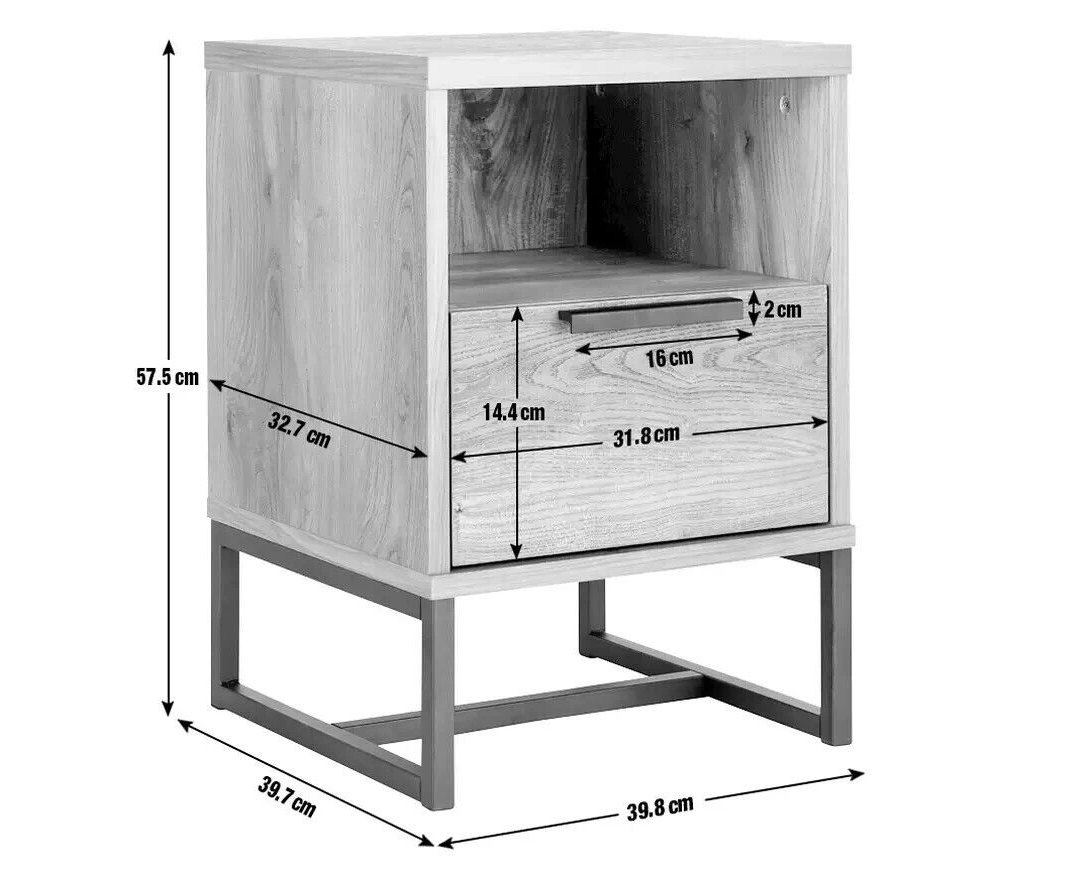 Habitat Nomad 1 Drawer Bedside Table Oak Effect | Industrial Nightstand Metal