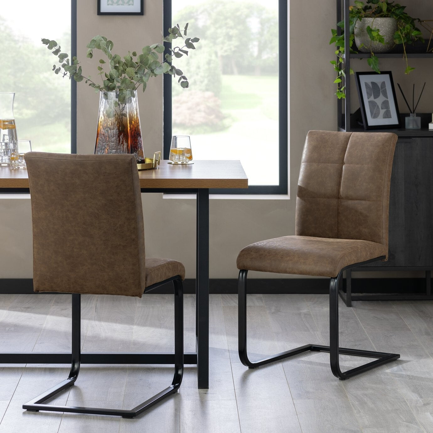 Bronson Pair of Faux Leather Dining Chairs- Brown