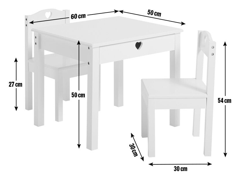 Mia Kids Table & 2 Chairs - White