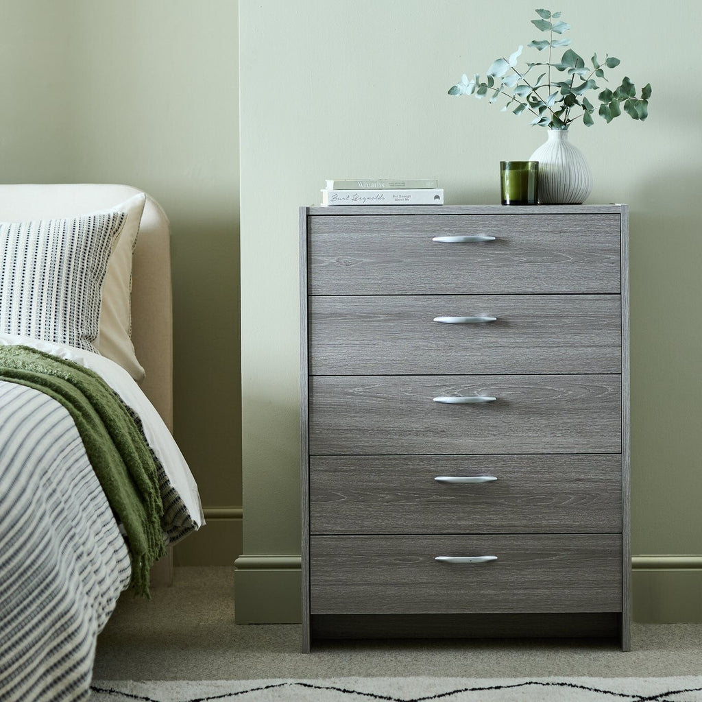 Seville 5 Drawer Chest - Grey Oak Effect ( B Grade )