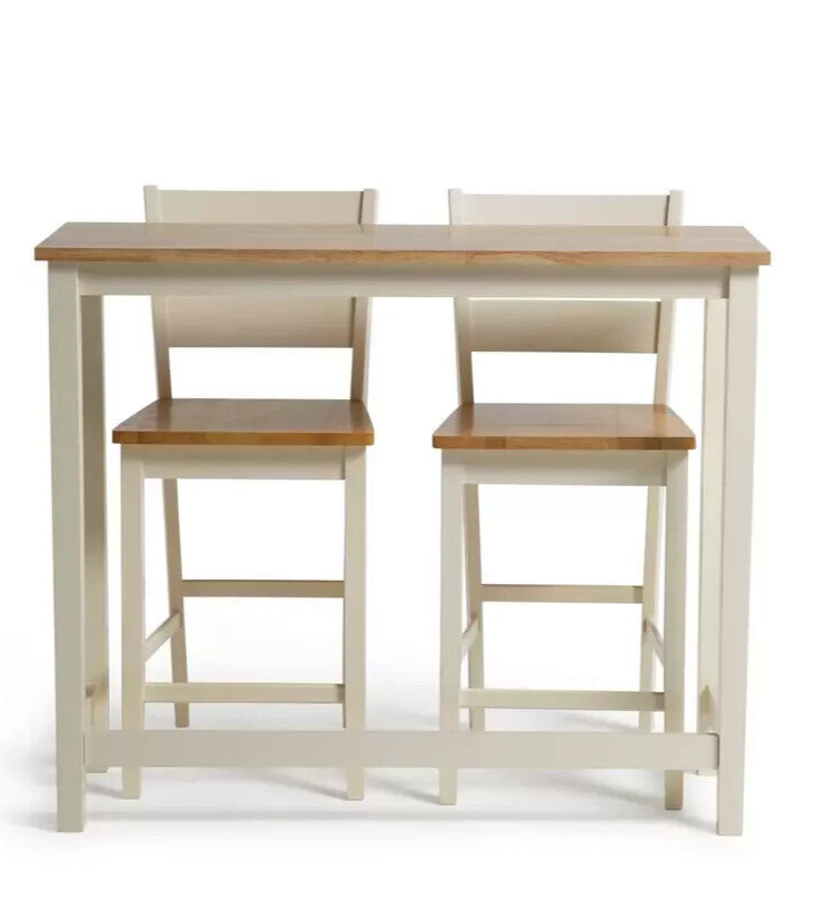 Home Chicago Oak Grey Bar Table & 2 Grey Chairs | Kitchen Breakfast Dining Set